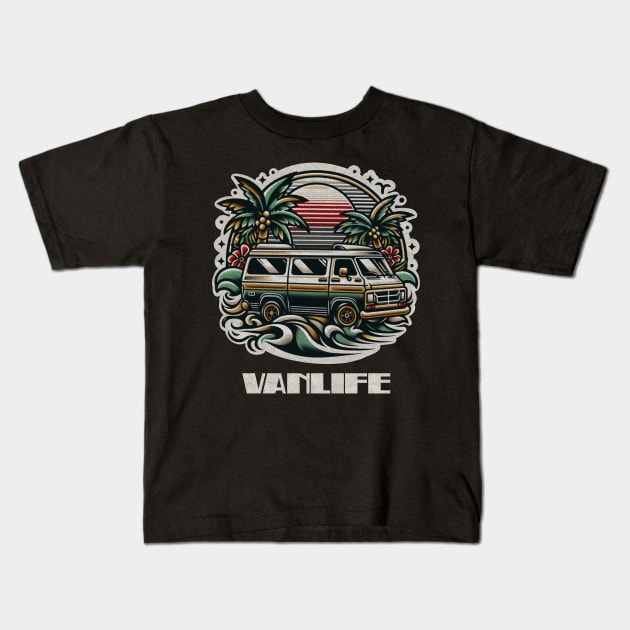 Vanlife beach Kids T-Shirt by Tofuvanman